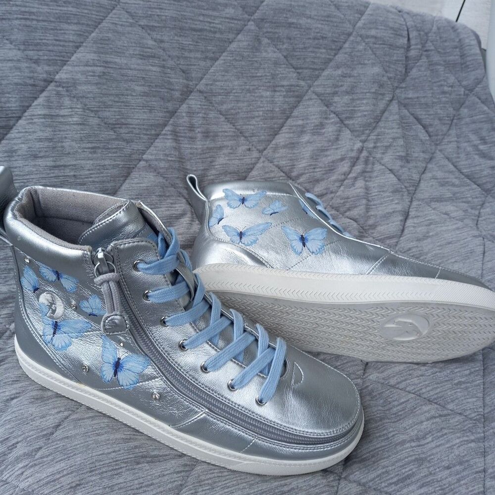 Billy Footwear Metallic Silver Butterfly Lace High Top Zip Adaptive Size 9 - Picture 2 of 11